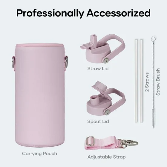Buzio Duet Series Water Bottle with 2 Lids and Sleeve 1L - Purple